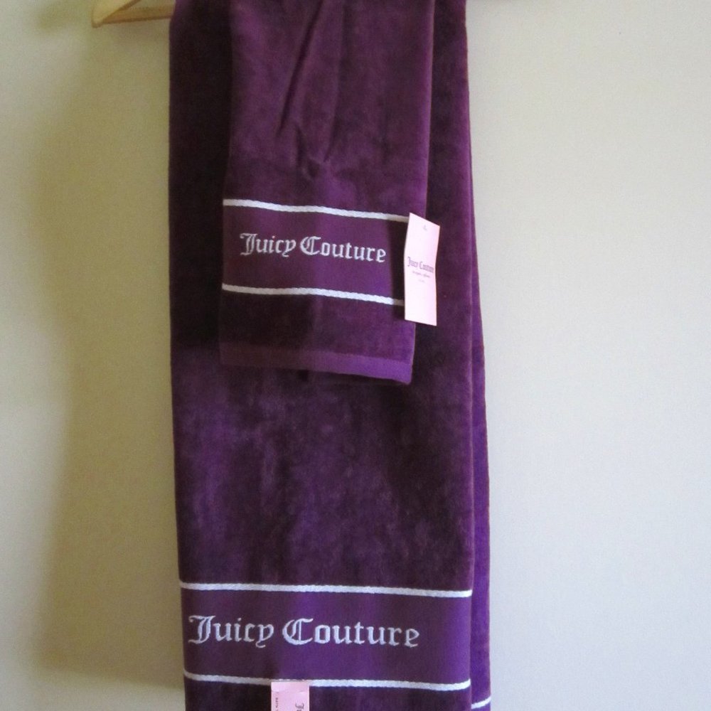 Juicy Couture Purple Shower & Hand Towel Bathroom (2 Pieces), NEW - Picture 1 of 4